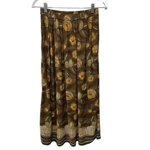 Vtg Vermont Country Store Floral Midi Skirt Pull On Pleated Brown Women's Size M